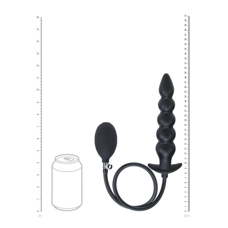 Beaded Inflatable Silicone Anal Plug - Black - 6