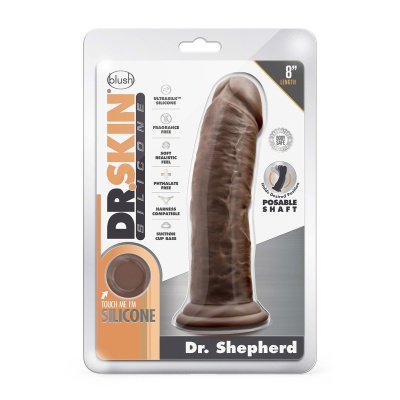 DR. SKIN SILICONE DR. SHEPHERD 8 INCH DILDO WITH SUCTION CUP CHOCOLATE - 1