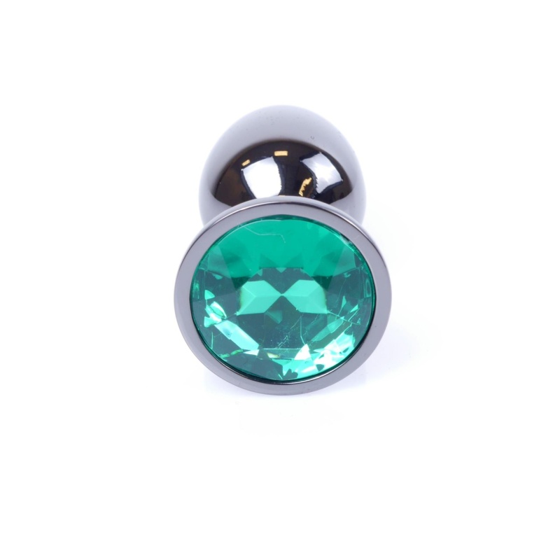MyLove Toys Jewellery Dark Silver Plug Green - stalowy plug analny z zielonym kamieniem serca w metalowej oprawce - 2