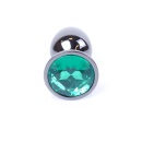 MyLove Toys Jewellery Dark Silver Plug Green - stalowy plug analny z zielonym kamieniem serca w metalowej oprawce - 2