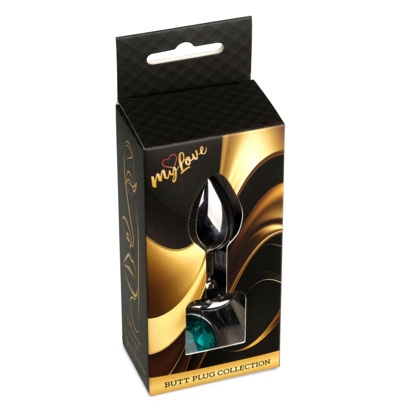 MyLove Toys Jewellery Dark Silver Plug Green - stalowy plug analny z zielonym kamieniem serca w metalowej oprawce - 8