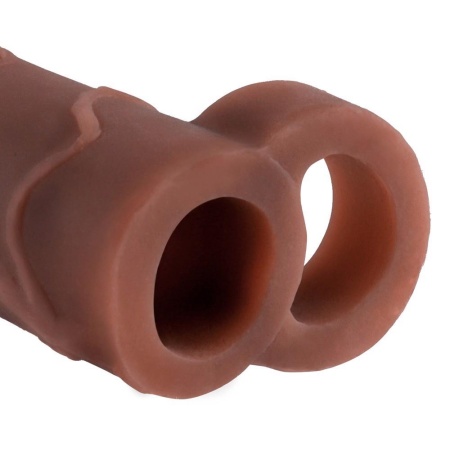 Nakładka przedłużka na penisa Perfect 2 z pierścieniem na jądra, TPE, brązowa, 19 cm - 3