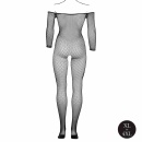 Bodystocking with off shoulder neckline, fishnet structure and open crotch. - 10