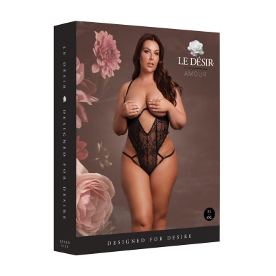 Lace Underwired Open Cup Bodysuit with Adjustable Sliders - Plus Size - Black - 1 2