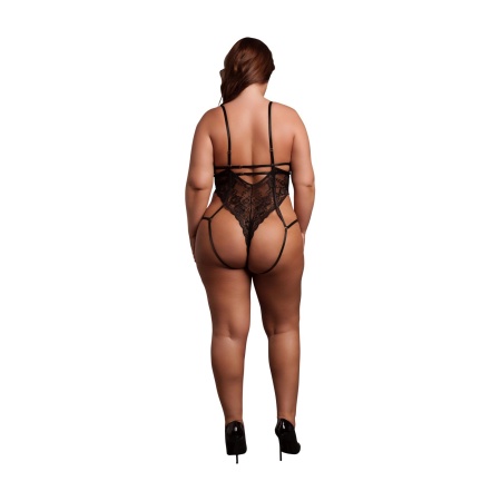 Lace Underwired Open Cup Bodysuit with Adjustable Sliders - Plus Size - Black - 4