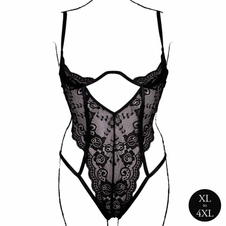 Lace Underwired Open Cup Bodysuit with Adjustable Sliders - Plus Size - Black - 5
