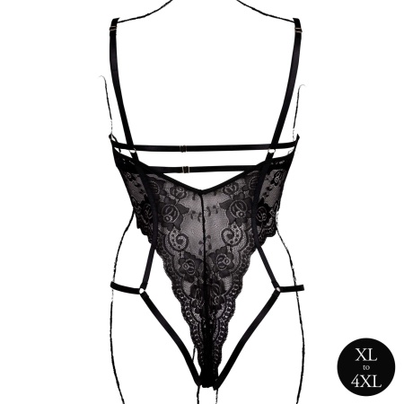 Lace Underwired Open Cup Bodysuit with Adjustable Sliders - Plus Size - Black - 6