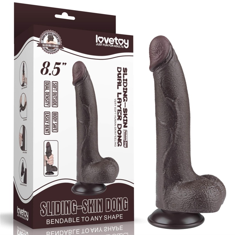 Dildo Sliding Skin Dual Layer 21,6 cm ciemnobrązowy - 1