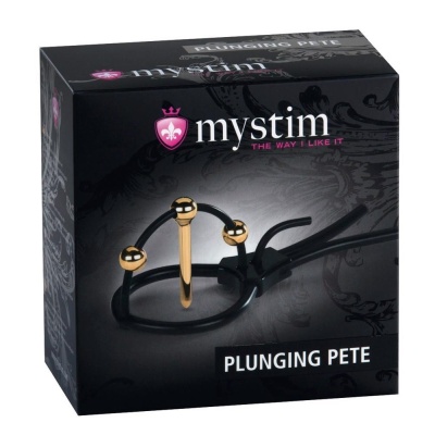 Plunging Pete – Elektrostymulacyjna Opaska na Żołądź z Dylatorem 24K i Regulowaną Pętlą, 15 cm - 1