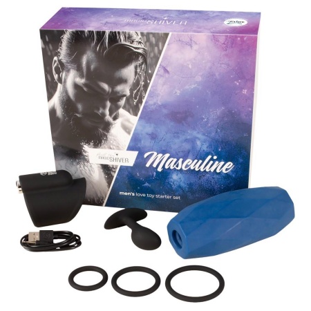 Magic Shiver Masculine – 4-częściowy zestaw dla mężczyzn: wibrujący masturbator 10 trybów, korek analny, 3 pierścienie erekcyjne - 2