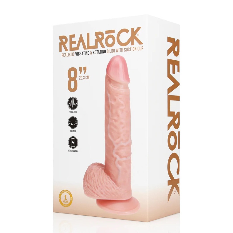 Dildo wibrująco-rotujące Vibrating and Rotating Straight Cock z jądrami - silikonowe wykończenie, przyssawka, uprząż O-ring, 20, - 2
