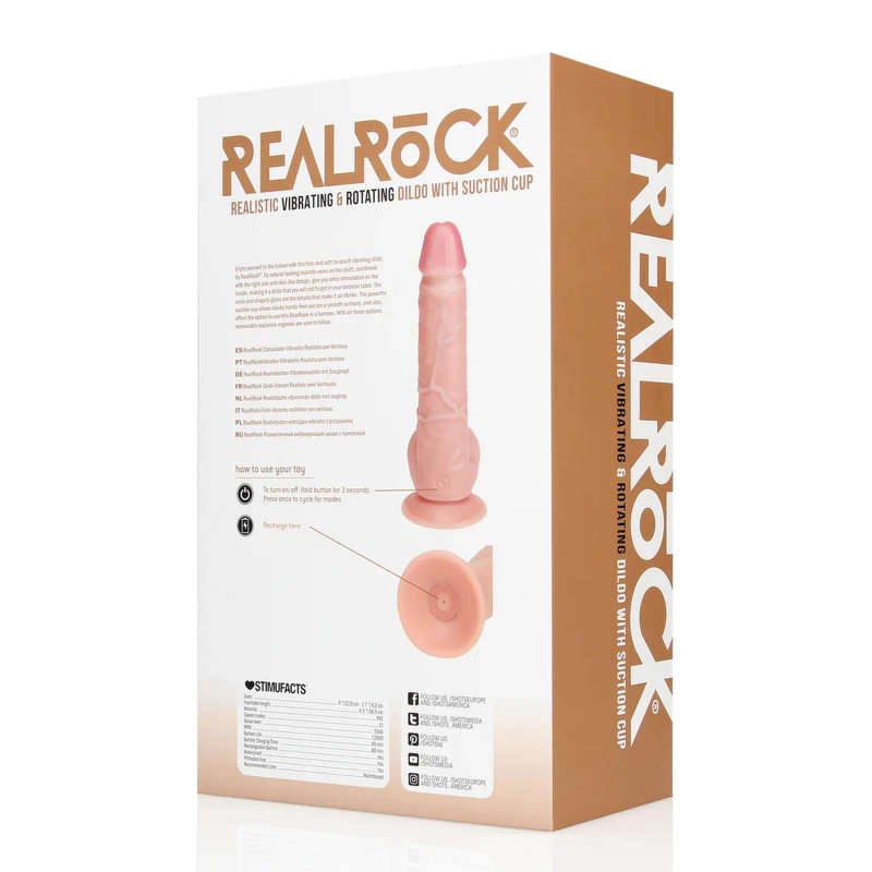 Dildo wibrująco-rotujące Vibrating and Rotating Straight Cock z jądrami - silikonowe wykończenie, przyssawka, uprząż O-ring, 20, - 3