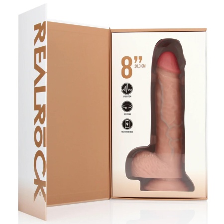 Dildo wibrująco-rotujące Vibrating and Rotating Straight Cock z jądrami - silikonowe wykończenie, przyssawka, uprząż O-ring, 20, - 4