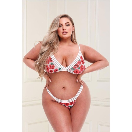 WHITE FLORAL & LACE BRA SET, XL - 2