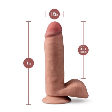 Dildo Blush Dr. Skin Plus 7-calowy Posable z jądrami Mocha - pozycjonowany TPE, 17,7 cm - 5