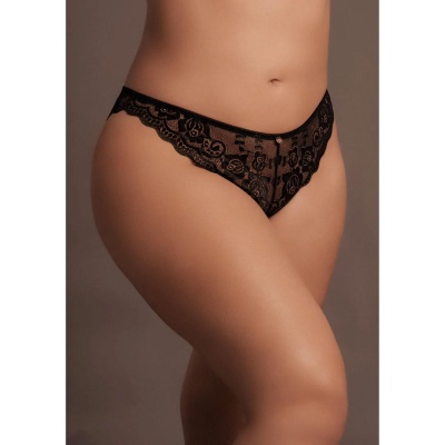 Zoe - Elastic Lace Brief with Back Lacing and Golden Details - Plus Size - 1 2