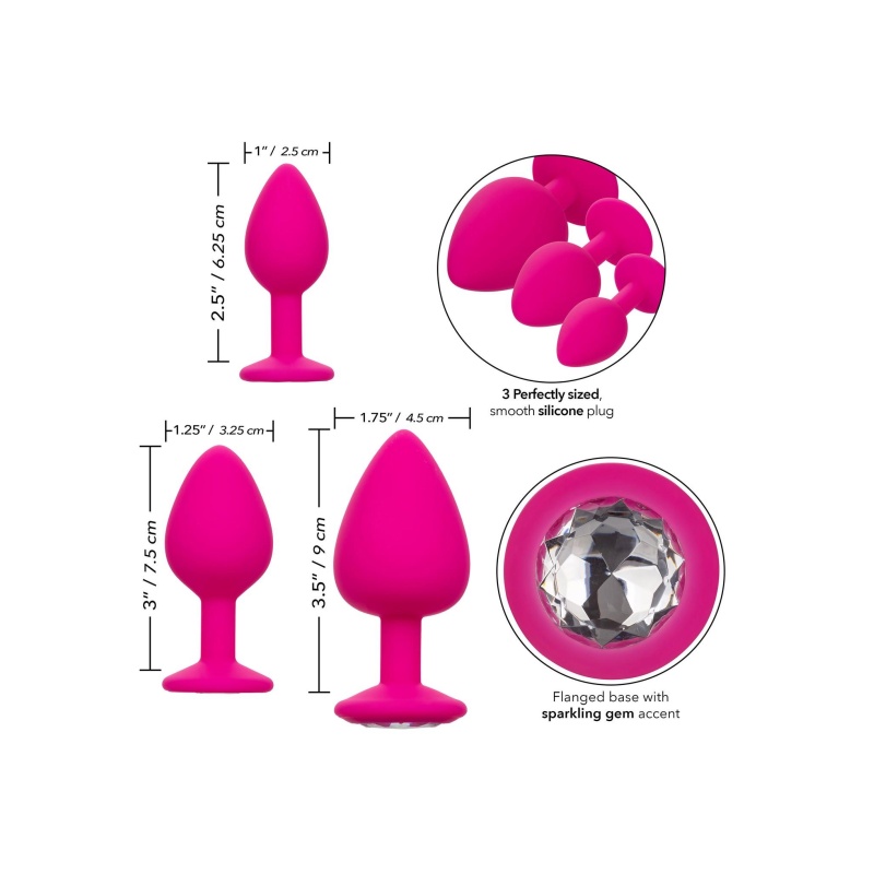 Analny zestaw treningowy Cheeky Gems – 3 stopniowane korki z kryształową bazą, do 9 cm - 3