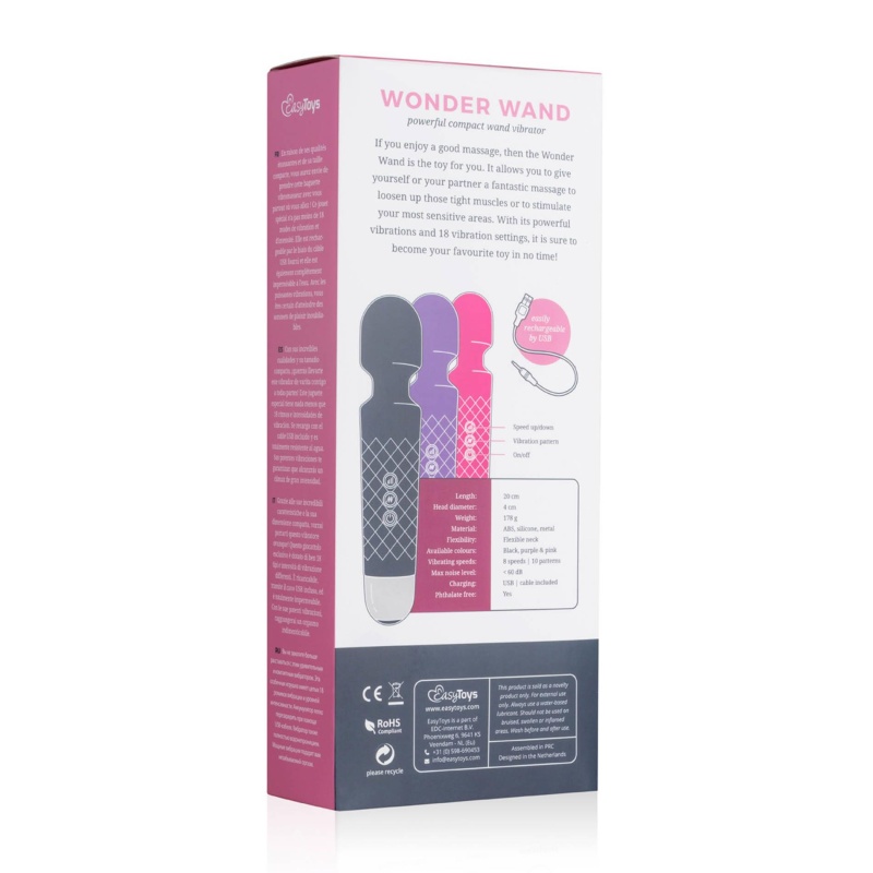 Wibrator typu wand Mini Wand - różowy, 18 trybów wibracji, punktowa stymulacja łechtaczki, 20 cm, średnica 2-4 cm, silikon i met - 7