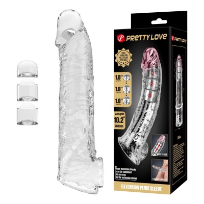 Nakładka powiększająca Extension Penis Sleeve z modułowymi wkładkami - przezroczysta - 26 cm - 1