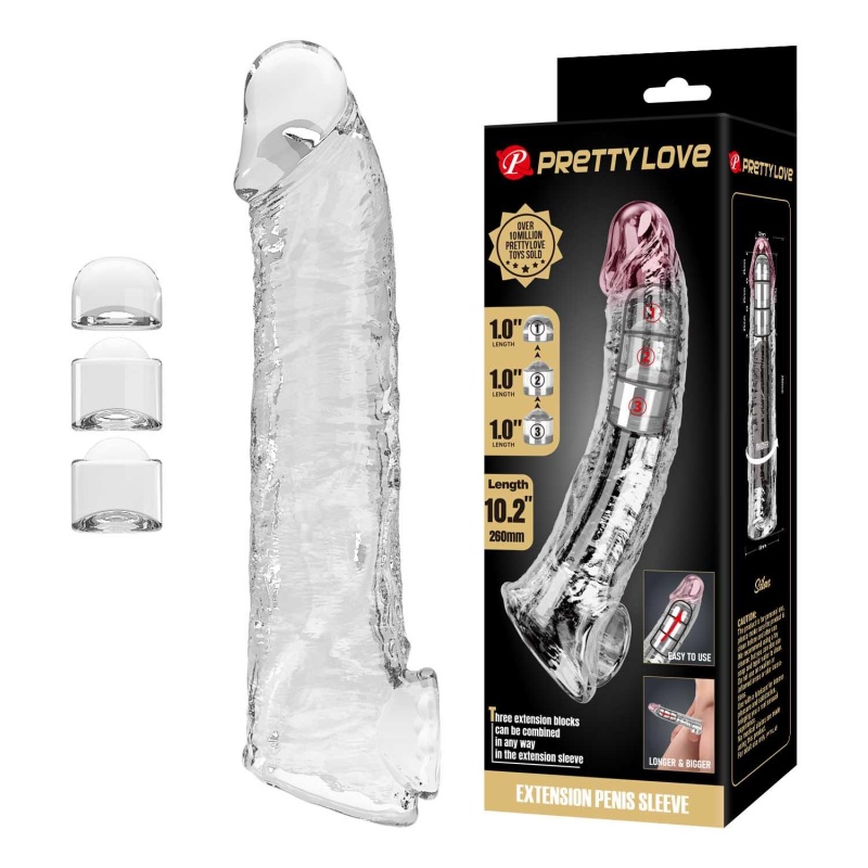 Nakładka powiększająca Extension Penis Sleeve z modułowymi wkładkami - przezroczysta - 26 cm - 1