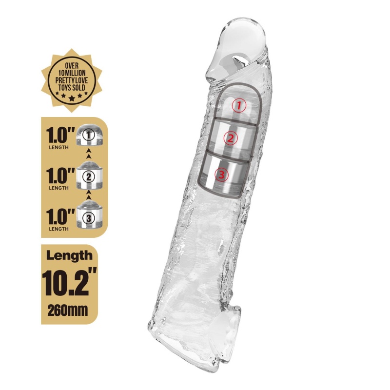 Nakładka powiększająca Extension Penis Sleeve z modułowymi wkładkami - przezroczysta - 26 cm - 2