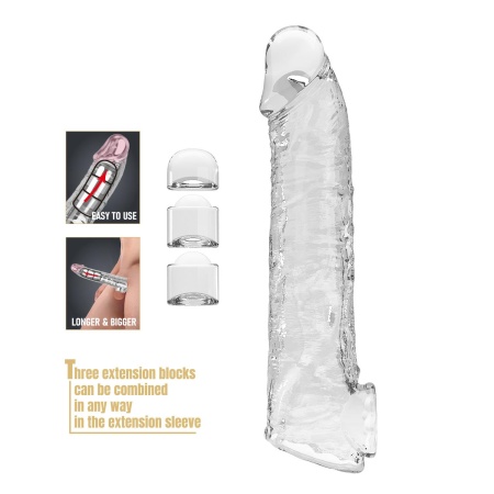 Nakładka powiększająca Extension Penis Sleeve z modułowymi wkładkami - przezroczysta - 26 cm - 3