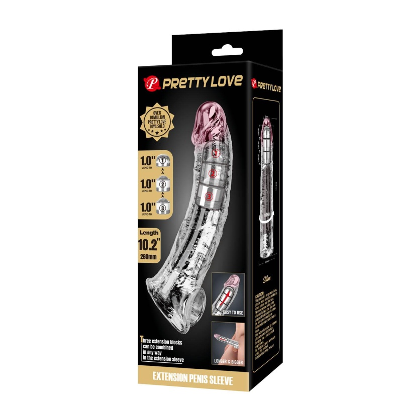 Nakładka powiększająca Extension Penis Sleeve z modułowymi wkładkami - przezroczysta - 26 cm - 9