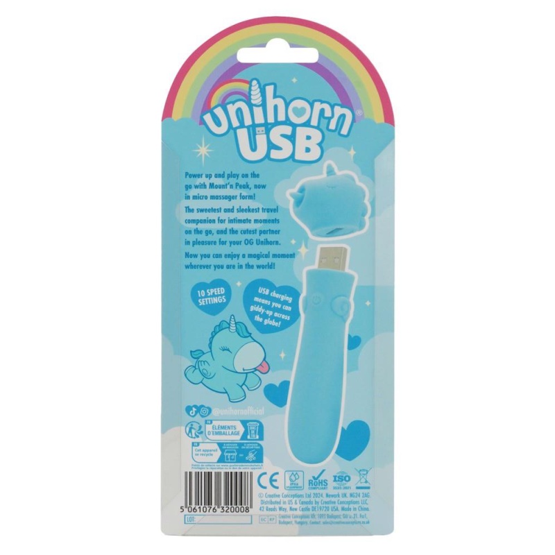 Wibrator UNIHORN USB Mount'n Peak – mini bullet, silikon medyczny, 10 programów wibracji, USB, długość 14,3 cm - 7