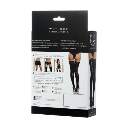Glossy Shiny Wetlook stockings with a lace ELIZA - black L - 4
