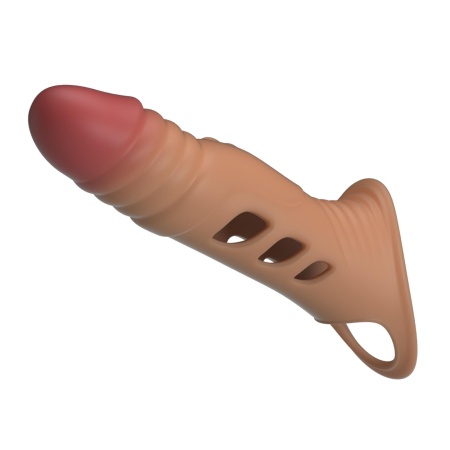 Nakładka na penisa 8.7” z wibracjami i paskiem na jądra, 22 cm - 5