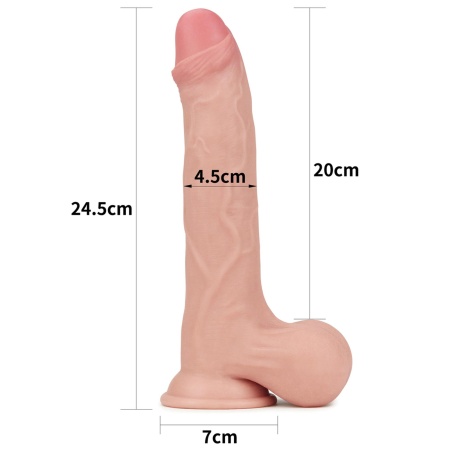 Sliding Skin Dual Layer Dong z jądrami 24 cm Jasnoróżowy - 2