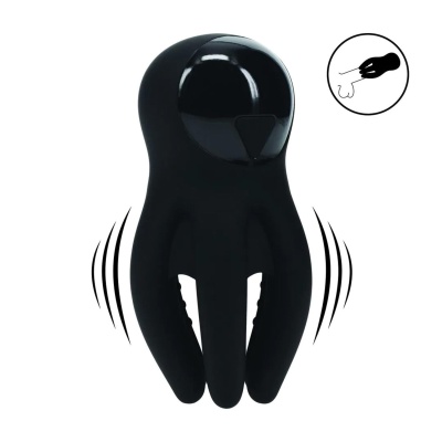 Digital Vibrating Silicone Penis Head Stimulator with Tentacles - Black - 1 2