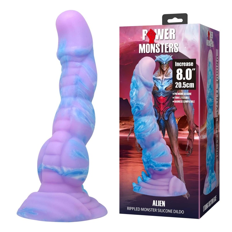 Dildo fantastyczne Power Monsters Alien ryflowane z przyssawką 20,5 cm - 1