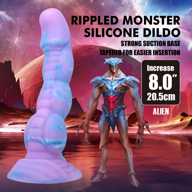 Dildo fantastyczne Power Monsters Alien ryflowane z przyssawką 20,5 cm - 2