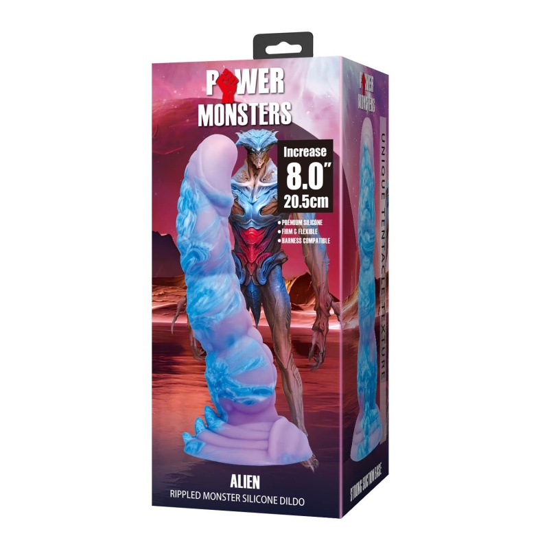 Dildo fantastyczne Power Monsters Alien ryflowane z przyssawką 20,5 cm - 9