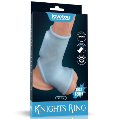 Wibrujący pierścień na penisa z rękawem na mosznę Silk Knights Ring 12,2 cm Niebieski - 1