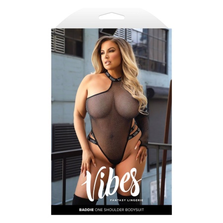 BADDIE GLITTER MESH BODYSUIT WITH SNAP CLOSURE, Q/S - 1