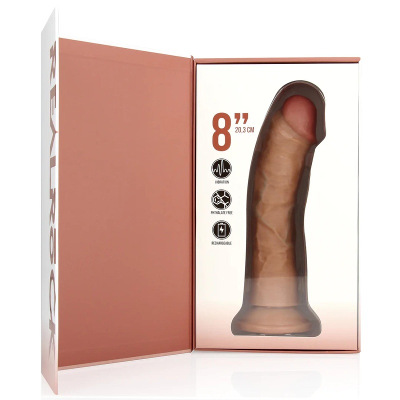 Wibrujące dildo RealRock Regular Curved Cock - zakrzywione, z przyssawką, 20,5 cm - 4