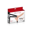 Strap-On Double Vibrating Flesh - podwójne dildo 15,5 cm i 8,7 cm, 10 trybów wibracji, pasek regulowany - 2