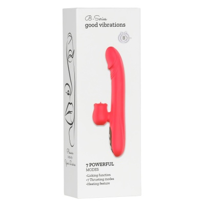 Silicone Vibrator 7 Powerful Modes - Licking, 7 ThrustingHeating, Red - 1 2