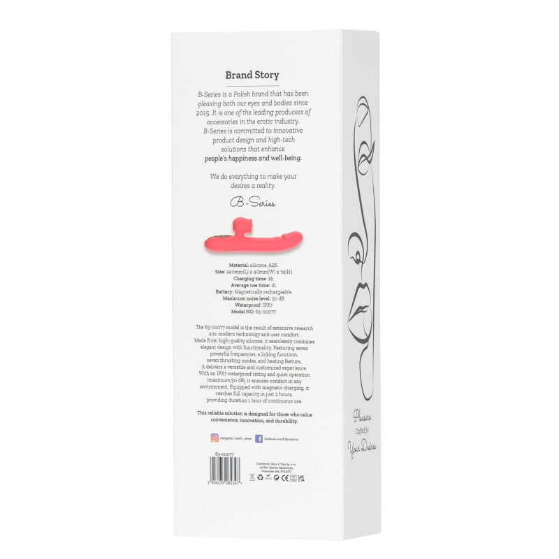 Silicone Vibrator 7 Powerful Modes - Licking, 7 ThrustingHeating, Red - 3