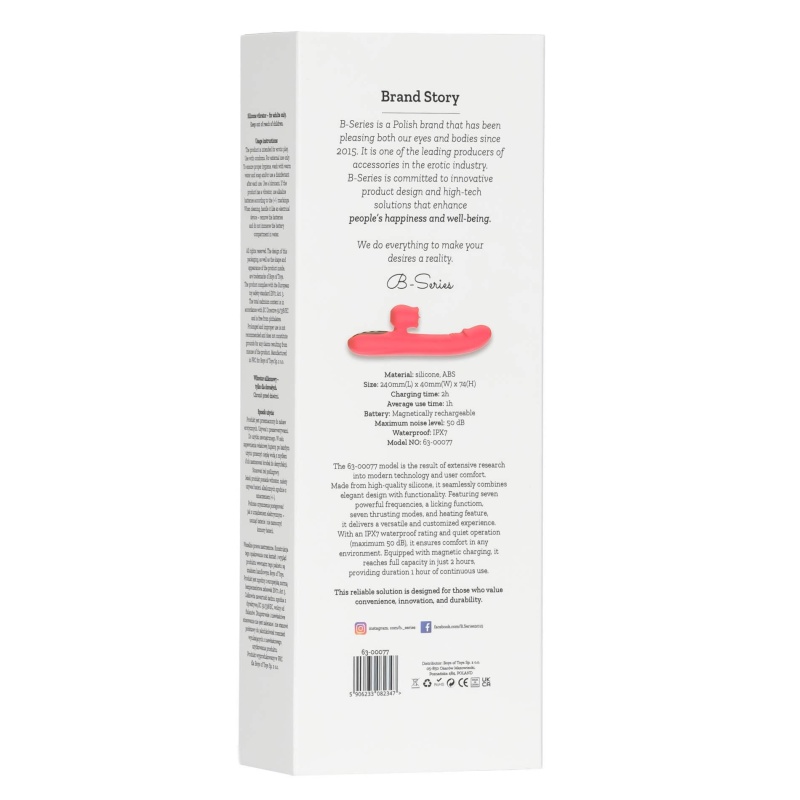 Silicone Vibrator 7 Powerful Modes - Licking, 7 ThrustingHeating, Red - 4
