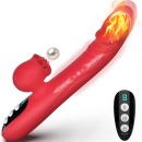 Silicone Vibrator 7 Powerful Modes - Licking, 7 ThrustingHeating, Red - 5