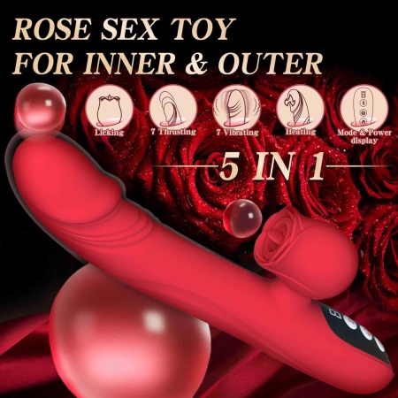 Silicone Vibrator 7 Powerful Modes - Licking, 7 ThrustingHeating, Red - 7