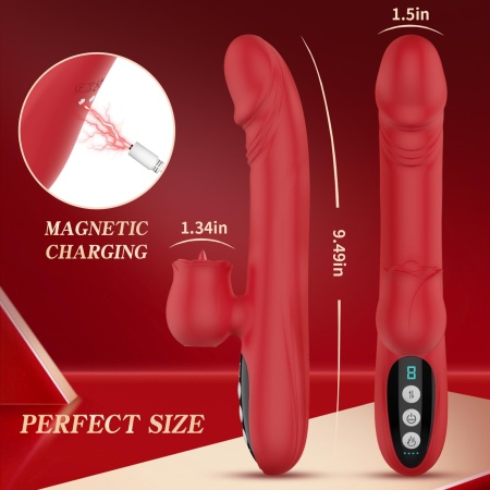 Silicone Vibrator 7 Powerful Modes - Licking, 7 ThrustingHeating, Red - 10