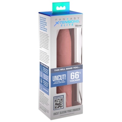 Rękaw na penisa Fantasy X-Tensions Elite Uncut - silikonowy, pogrubiający obwód o 66%, długość 17,8 cm, średnica wewnętrzna 3,1 - 1