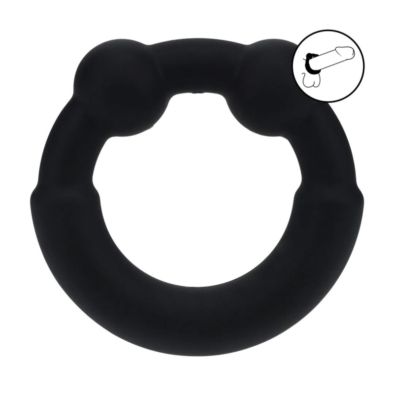 Metal and Silicone Cockring - Black - 7