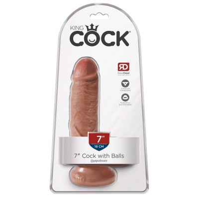 Realistyczne Dildo z Jądrami i Stopką Ssącą, model 7-calowy, Tan, 17,8 cm - 1