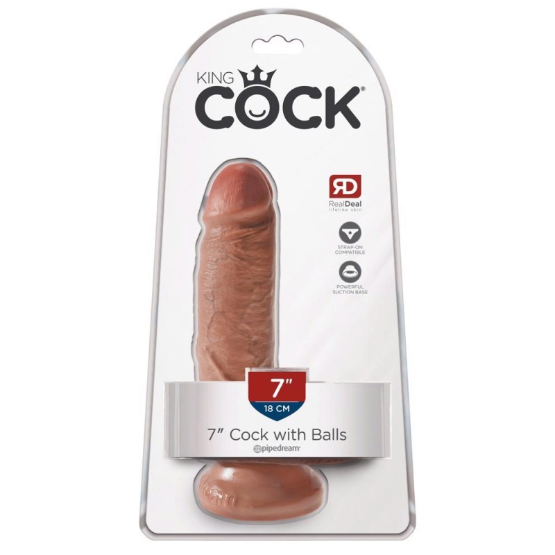 Realistyczne Dildo z Jądrami i Stopką Ssącą, model 7-calowy, Tan, 17,8 cm - 1