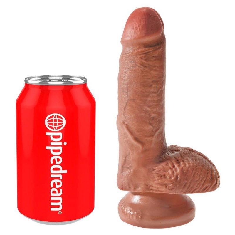 Realistyczne Dildo z Jądrami i Stopką Ssącą, model 7-calowy, Tan, 17,8 cm - 2